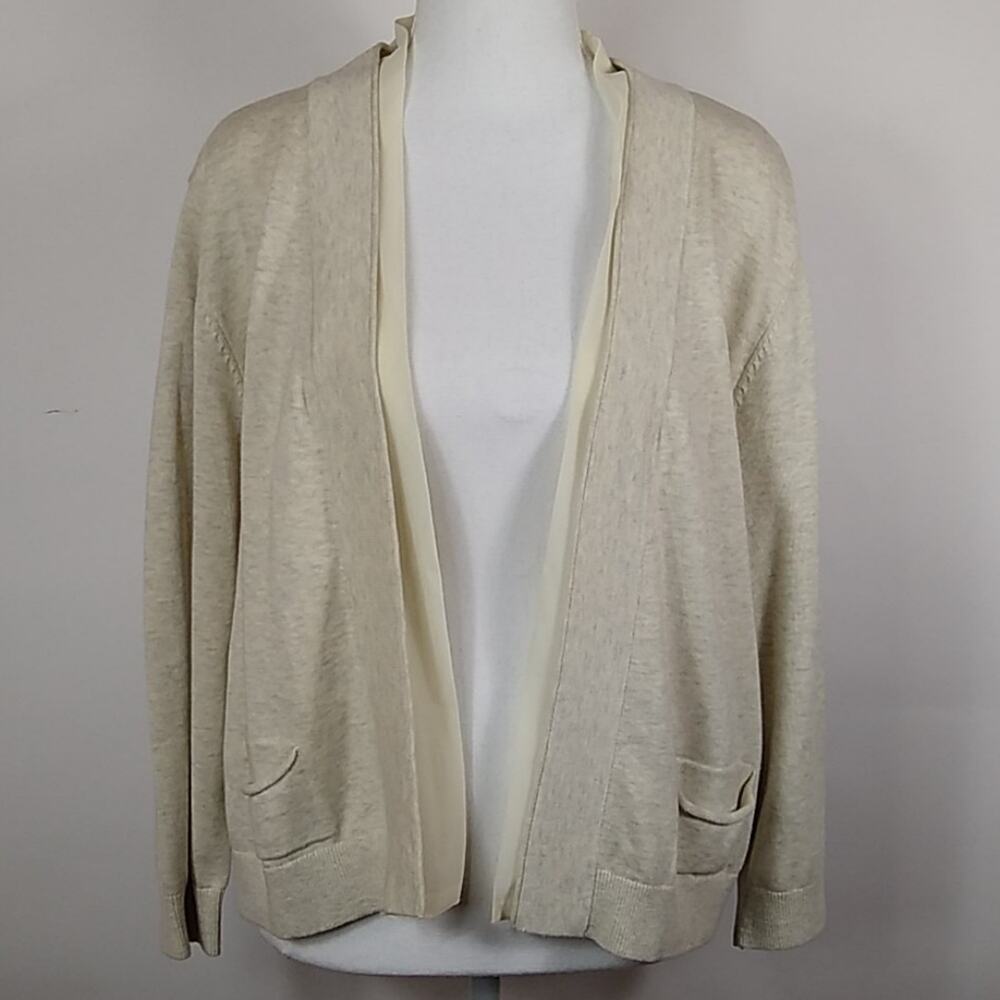CJ Banks Cream Open Front Cardigan